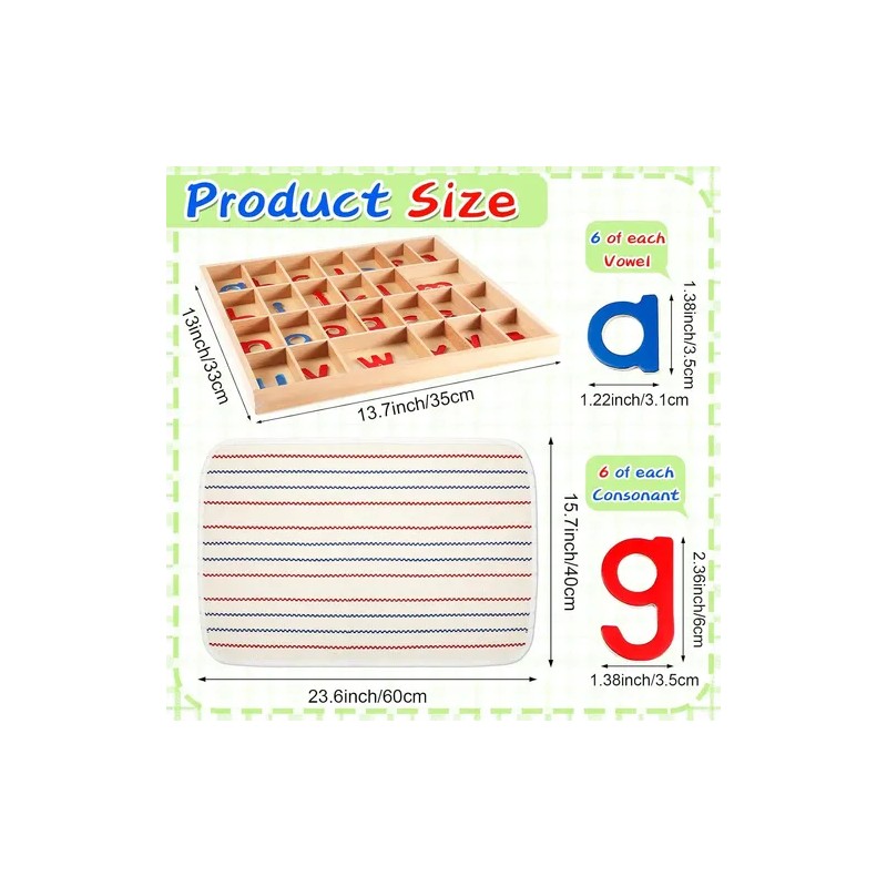 Montessori Letras Móvil Alfabeto De Madera Con Caja Y Estera