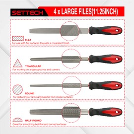 SETTECH 31PCS Metal File Set with Case,4PCS Carbon Steel Flat, Half-Round, Round and Triangle Metal&Wood File,14PCS Needle File Set,2PCS Electric Files,10PCS Sandpaper,1PC Brush and Working Gloves