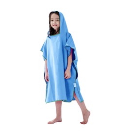 jooeer Surf Poncho Towel for Kids Microfibre Hooded Changing Beach Towel Dress for Boys Girls Pool Swimming Camping Travelling Bathing, Quick Dry, Lightweight, Blue