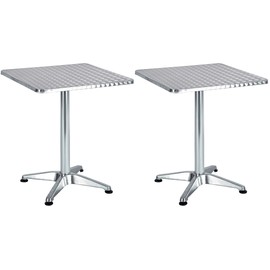 BTEXPERT Indoor Outdoor Square Restaurant Table for Patio Stainless Steel Silver Aluminum Furniture with Base Pack, 23.75" Square27.7 Height-Set of 2