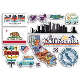 A5 Sticker Sheet California Landmarks Vinyl Stickers - America States USA American Airport Stamps Skyline Flag Map Travel Holiday Scrapbooking City Luggage #79187