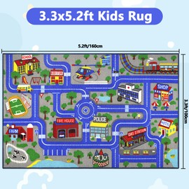 Capslpad Kids Rug Educational Play Rug 5.2'x3.3' Traffic Road Kids Play Car Mat Large Learning Play Game Area Rug Carpet for Playroom Living Room Nursery Room Decor, Blue