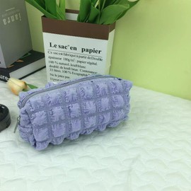 ONEDIGI Makeup Bag Checkered Cosmetic Bag Plush Makeup Pouch 1Pcs Large Capacity Makeup Bags Puffer Pencil Pouch Checkered Pencil Case for Teenage Girls, blue, Study & Recreation