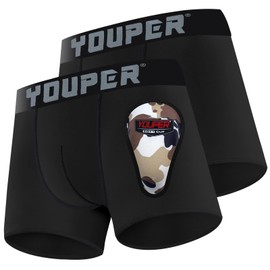 Youper 2 Pack Youth Brief with Soft Protective Athletic Cup, Youth Compression Underwear for Baseball & Football (Small, Black)