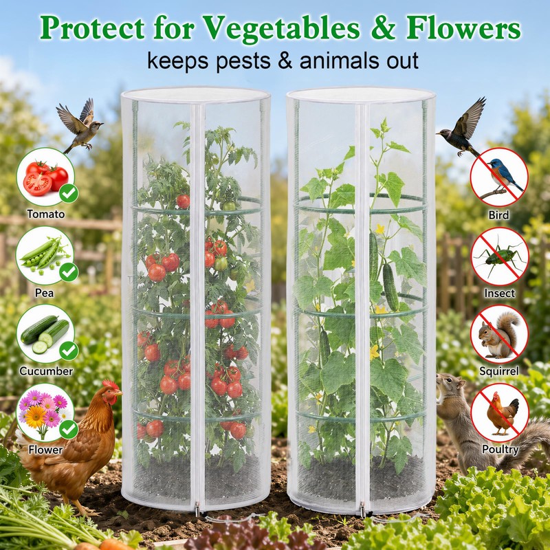 2 Pcs 57"X15.7" Round Tomato Netting with Zipper, Insect Bird