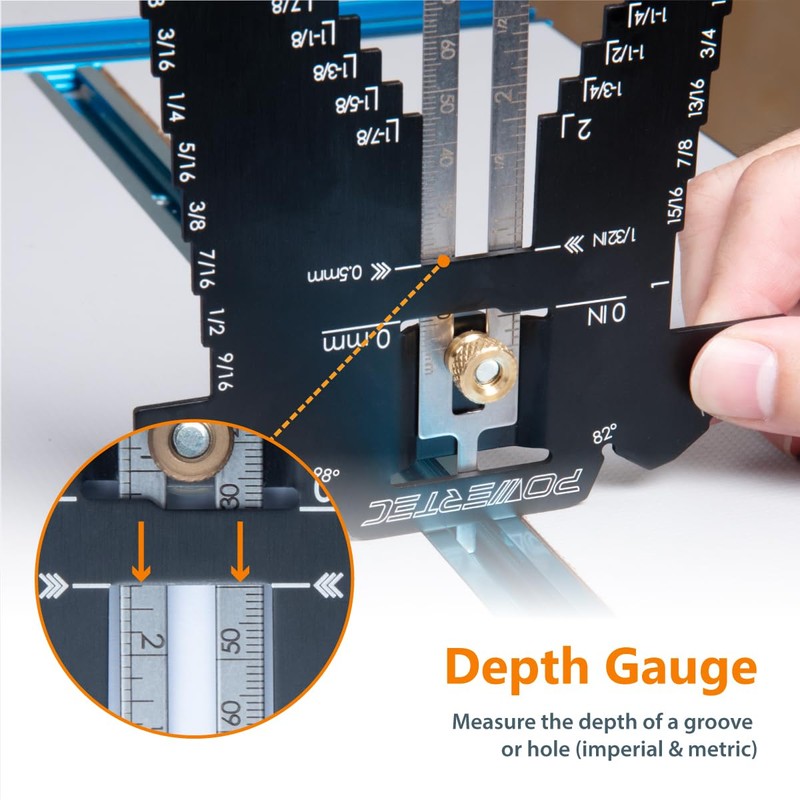 POWERTEC Universal 5-in-1 Step Depth Gauge for Measuring Chisel Angles,