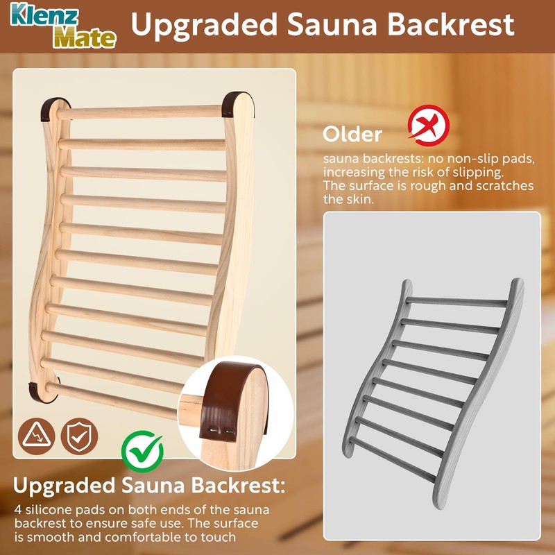 KlenzMate 2 Pcs Upgraded Sauna Backrest, 20" Sauna Accessories, S-Shaped