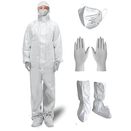Zimchado Hazmat Suits, Shoe Covers, Face Mask and A Pair of Nitrile Gloves all Included – 5 sizes Level III, Type A Coveralls (Small)