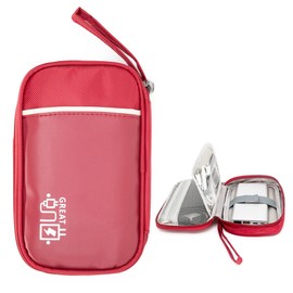 Ruyosn Red Solid Soft Shell Zipper Organiser Bag for Electronics Accessories, 19 x 12 x 3.5 cm