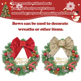 Christmas Wreaths for Windows, Christmas Door Wreath with Pine Cones, Ball Ornaments, Red Berries, and 2 Premium Bows, Great X’mas Decor for Front Door, Indoor and Outdoor, 18 inches