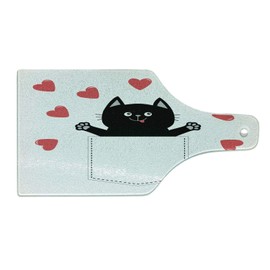 Ambesonne Kitty Cutting Board, Valentine's Day Themed Graphic of a Funny Kitten in a Pocket Print, Decorative Tempered Glass Cutting and Serving Board, Wine Bottle Shape, Charcoal Grey Coral and White
