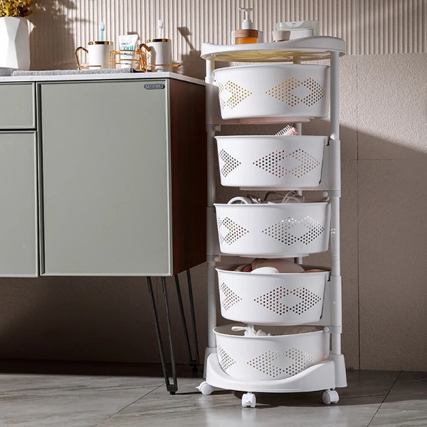 5 Tier Round Rotating Kitchen Storage Shelf Rack Fruit Vegetable