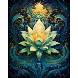 Lotus Religious Scenery Paint By Bumbers for Adults Holy Flowers Landscape DIY Paint by Numbers Acrylic Paint Canvas Holy Lotus Green White Flower Scenery Painting Kits Art 16x20 Inch（without Frame）