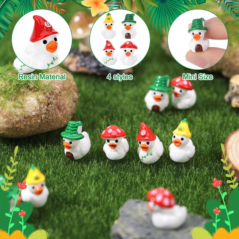 GGSTDDUP 60pcs Mushroom Resin Ducks, Tiny Mushroom Ducks Figurines