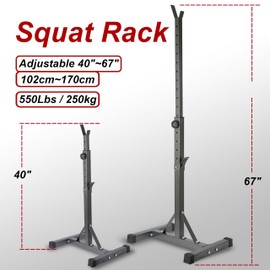 Adjustable Squat Rack Standard 550LBS Capacity 40-66 Inch Solid Steel Squat Stands Barbell Free-press Bench Home Gym Portable Dumbbell Racks Stands (Squat Rack)