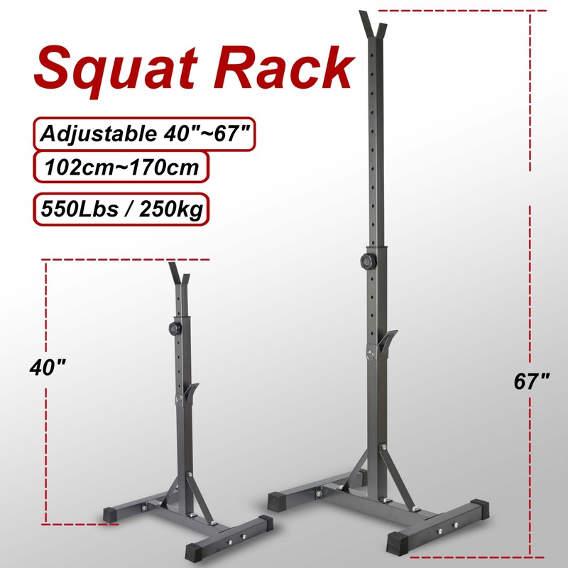 Adjustable Squat Rack Standard 550LBS Capacity 40-66 Inch Solid Steel