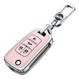 ontto 4 buttons Car Key fob Cover fit for Buick Allure Encore Lacrosse Regal Chevy Camaro Cruze Equinox Impala Malibu Sonic Smart Key holder case Shell keyring keychain accessories Pink