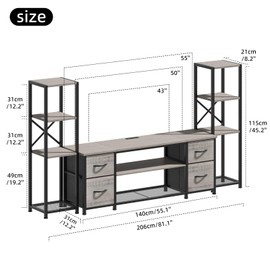 Yenlure LED TV Stand 60 Inch for Living Room with Charging Station, Entertainment Center with 2 Industrial Bookshelves, Modern Console Cabinet with Storage Drawers (Greige)