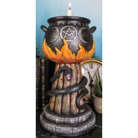 Wicca Triple Moon Witch Cauldron With Snake And Sacred Geometry Candle Holder