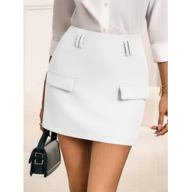 Cicy Bell Womens Casual Mini Skirts High Waisted Bodycon Zipper Work Office A-line Pencil Skirt White