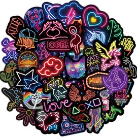 RGBEE Trend Aufkleber 50 Stücke, Wasserfeste Vinyl Sticker Set für Laptop, Koffer, Helm, Motorrad, Skateboard, Snowboard, Auto, Fahrrad, Computer, Graffiti Neon Sticker