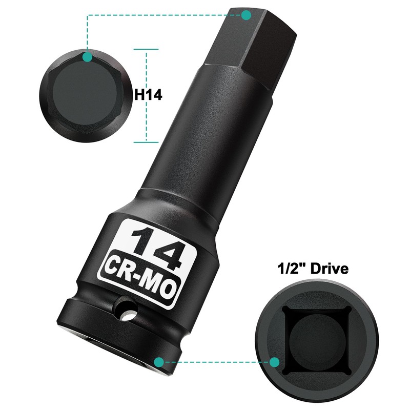 Aiourx 1/2" Drive 14 mm Hex Bit Metric Socket, H14