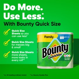Bounty Paper Towels Quick Size, White, 16 Family Rolls = 40 Regular Rolls