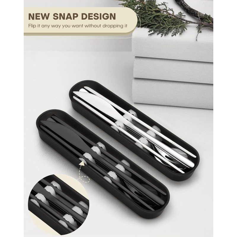 Travel Utensils with Case, PHILIPALA 2 Sets 18/8 Stainless Steel