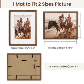 Axeman 8.5x11 Natural Solid Oak Wood Picture Frame with 6x8 Mat, Premium Rustic Wooden Photo Frames with Plexiglass, Poster Photo Frame for Gallery Wall Hanging Vertically or Horizontally, Walnut