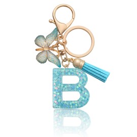 MORSUNBELA Keyring Letter Keyring Girls Initial Letter Keyring for Women Ladies Blue, Blue-b