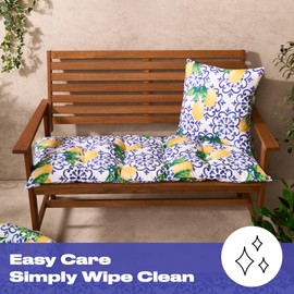 OHS 2 Seater Garden Bench Cushions Lemon Print Bench Pad, Super Soft Comfy Outdoor Furniture Cushions Waterproof Seat Pads For Patio or Dining, Blue/Yellow-110x40cm