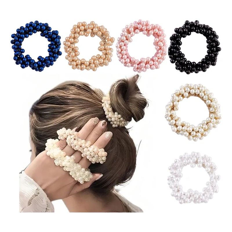 Scrunchies Elásticas Para El Cabello Perlas Niñas Mujer 6uds Juego