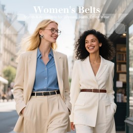 VONMELLI 2 Pack Women's Belts for Jeans Pants Fashion Gold Buckle Ladies Dress Belt