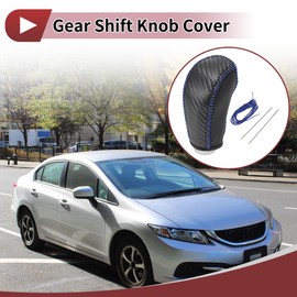HEROFFIX 1 Pc Gear Shift Knob Cover for Subaru Forester 2014-2017 Stick Shifting Handle Protector Black Carbon Fiber Blue Faux Leather