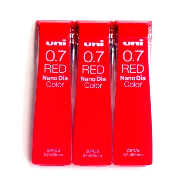 Uni Mechanical Pencil Lead Nano Dia Color 0.7mm, Red (U07202NDC.15), 20 Leads 3 Pack/Total 60 Leads (Japan Import) [Komainu-Dou Original Package]