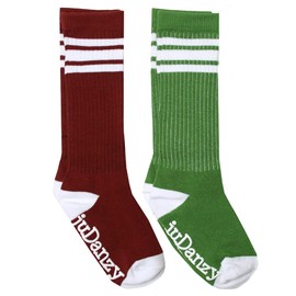 juDanzy 2 Pack of Baby, Toddler and Kids Knee High Tube Socks for Boys and Girls with Grips, Maroon & Forest With White Stripes, 2-4 Years