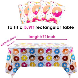 Haooryx Colorful Donut Party Table Cover 4Pack Rectangular Tablecloth for Dining Room Kitchen Disposable Plastic Picnic TableCover for Kids Birthday Party Decoration Supplies, 42.5’’ x 71’’