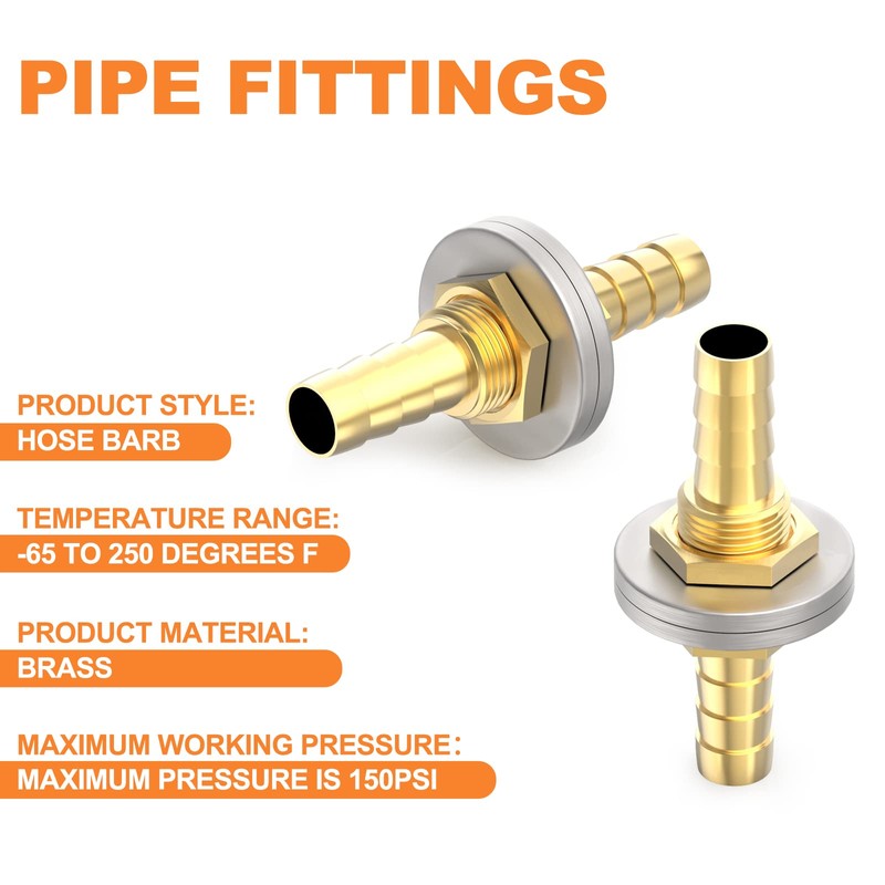 GASHER 10PCS Brass Hose Barb Thru-Bulk Bulkhead Fitting 1/4" to