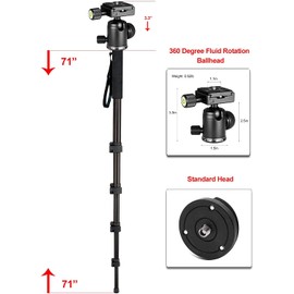 Professional Heavy Duty 72" Monopod/Unipod (Dual Optional Head) for Canon VIXIA HV30