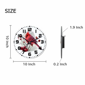 NOMEDOGYIM Red Bird Wall Clock 10 inch Round Silent Non Ticking Wood Wall Clocks Battery Operated Easy to Read Decorative Wall Clock for Bedroom Kitchen Living Room Bathroom