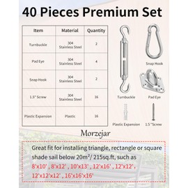Morzejar Sun Shade Sail Hardware Kit, 304 Stainless Steel Sunshades Canopy Installation Kit for Garden Rectangle & Triangle Shade Sails, Heavy Duty Shade Sail Fixing Accessories, Awning Attachment Set
