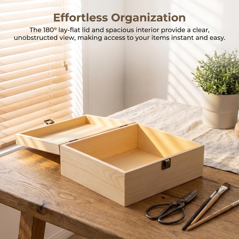 Barsha Space 9x9x4 Unfinished Wooden Box with Hinged Lid for