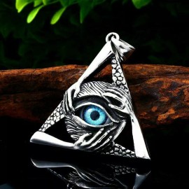 Fashion Jewelry large BLUE EVIL EYE ILLUMINATI  Exclusive German Silver Pendant 22" Necklace Men