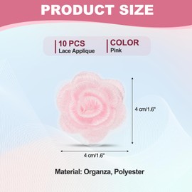 PATIKIL 10Pcs Flower Lace Embroidery Applique, 3D Embroidered Floral Sew on Patch with Organza Applique for Clothing Wedding Dress DIY Clothes Craft, Pink