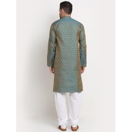 KRAFT INDIA Jacquard Paisley Design Blue Kurta & White Churidar Set S Blue, Ethnic Traditional Wear