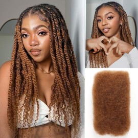 Style Icon 1 Bundle Afro Kinkys Bulk Human Hair (16 Inches, Golden Brown) Twist Curly Hair Extensions