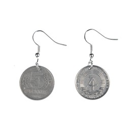 DDR 5 Pfennig Earrings Mini Bling Square Pfennige Ostalgie Coin Money New