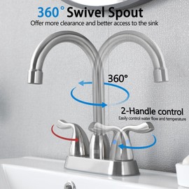 HOTIS HOME Brushed Nickel Bathroom Sink Faucet, 2 Handle 4 Inch Centerset Bathroom Faucet, 3 Hole Small Bathroom Sink Faucet with Supply Lines and Pop-up Drain, RV faucets for Camper Lavatory Vanity