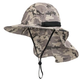 SUN CUBE Sombrero de pesca para hombre con solapa para el cuello para hombre | Sombrero de sol con ala ancha para senderismo, safari con cubierta para el cuello para protección solar al aire última intervensión UPF50+ | Gris camuflaje