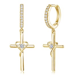 AmorAime 925 Sterling Silver Earrings for Women 14k Gold Plated Earrings Birthstone Heart Earrings Dangle Cross Earrings for Festival, Vacation or Holiday by AmorAime